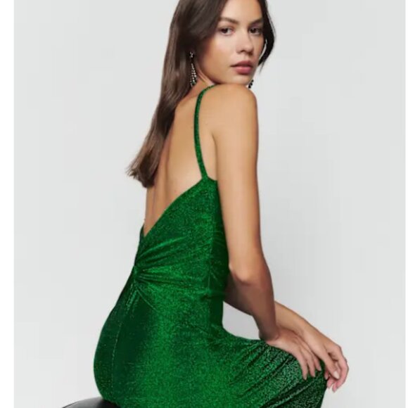 Reformation Breslin Low Back Midi Dress Emerald Sparkle | worn once - Picture 3 of 7